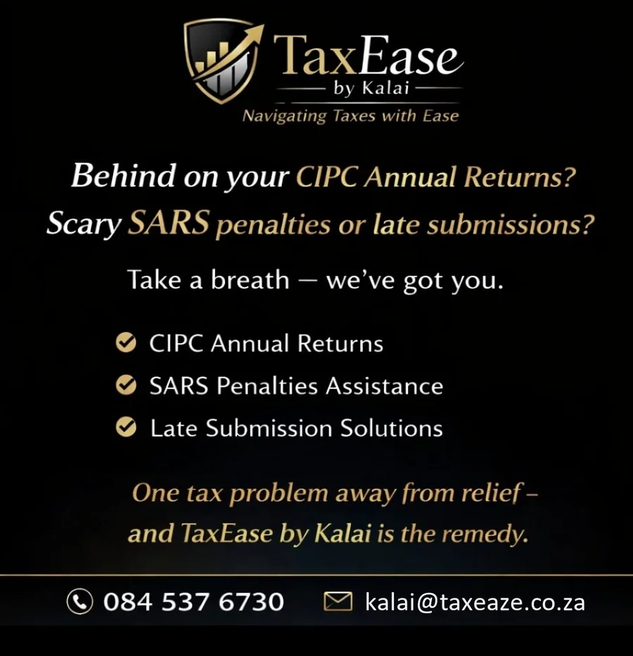 Behind on your CIPC annual returns? Scary SARS penalties or late submissions? Take a breath, we've got you.