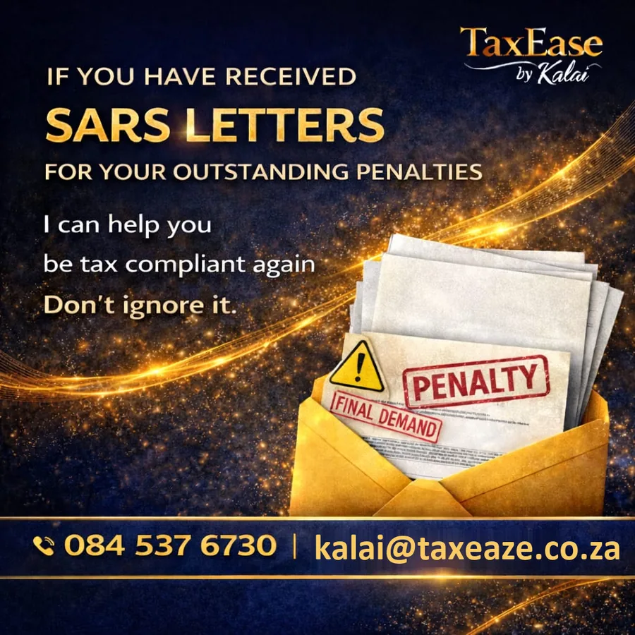 If you have received SARS letters for your outstanding penalties, I can help you be tax compliant again. Don't ignore it.
